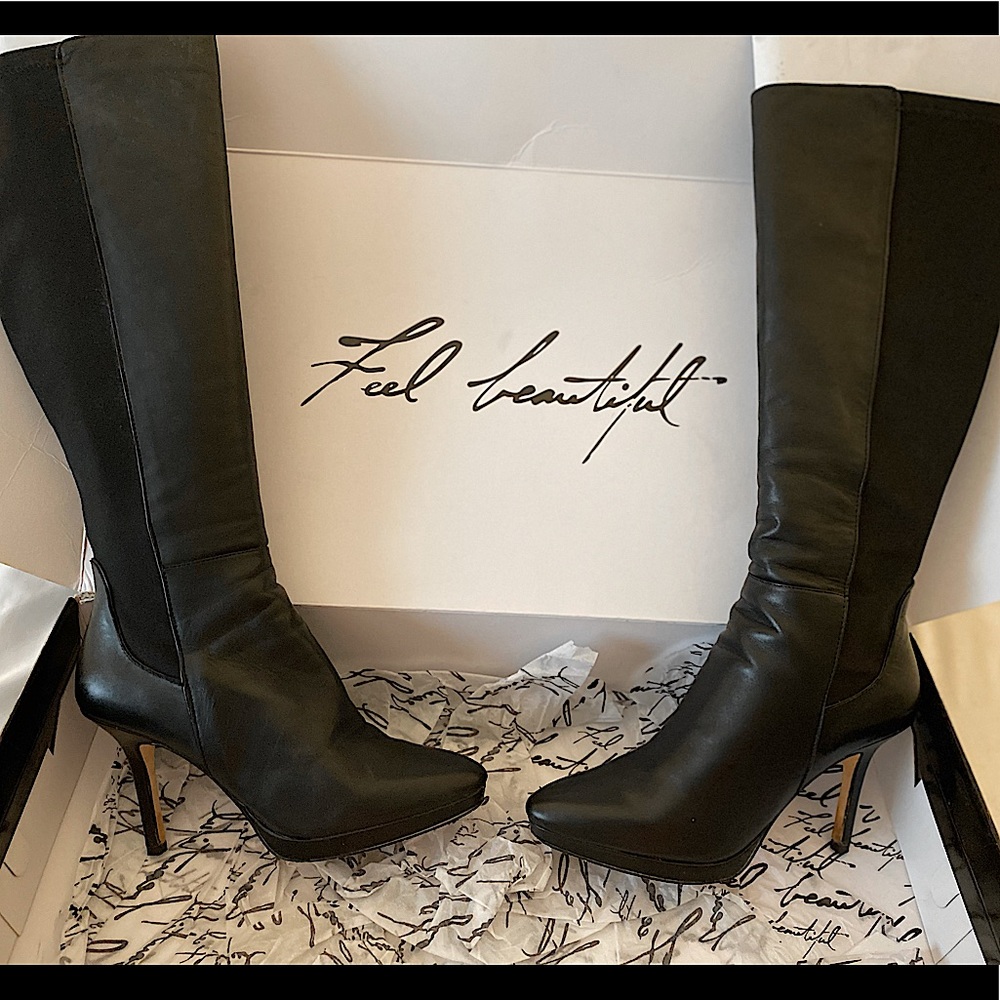 White House Black Market Black Leather Knee-High Stiletto Boots
